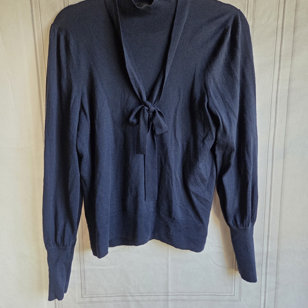 J.Crew Tie-Neck Lightweight Knit Top in Deep Navy